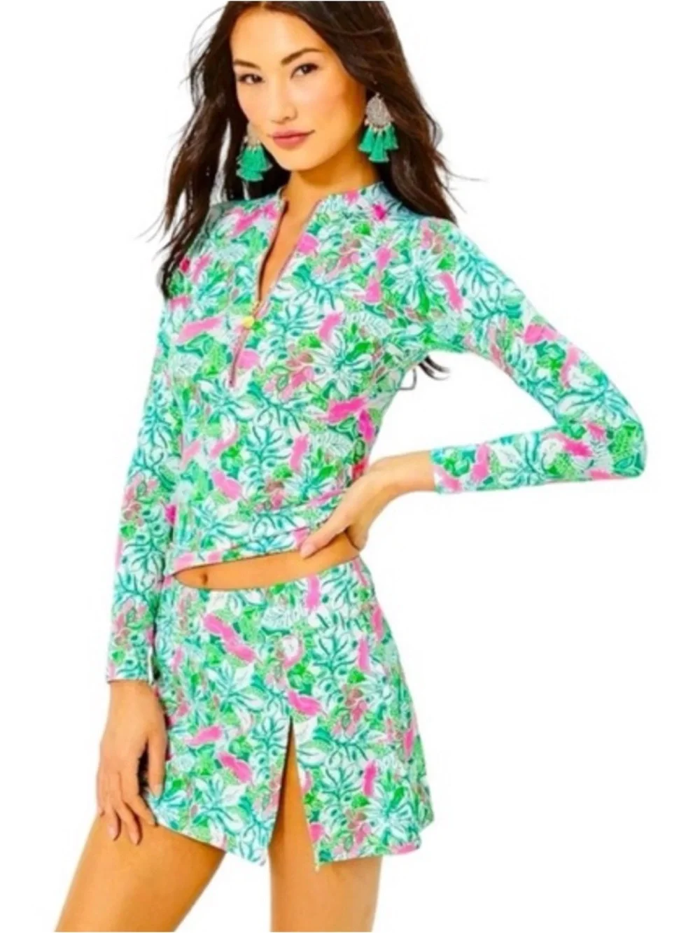 Lilly Pulitzer Nayte Rashguard Top Botanical Green Just Wing It. NWT SIZE 4